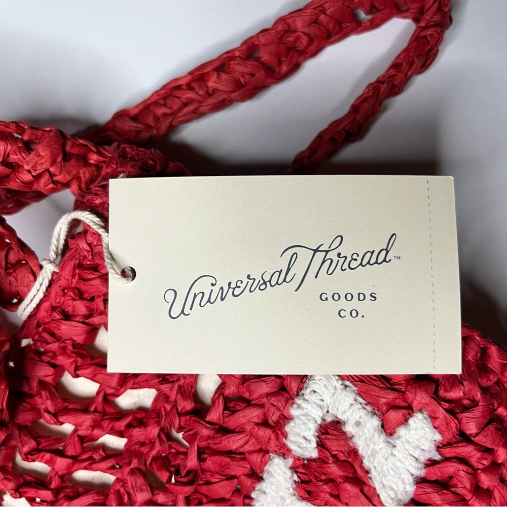 Universal Thread “SPRITZ” Red Crochet Raffia Shoulder Bag With Handles - Picture 11 of 12